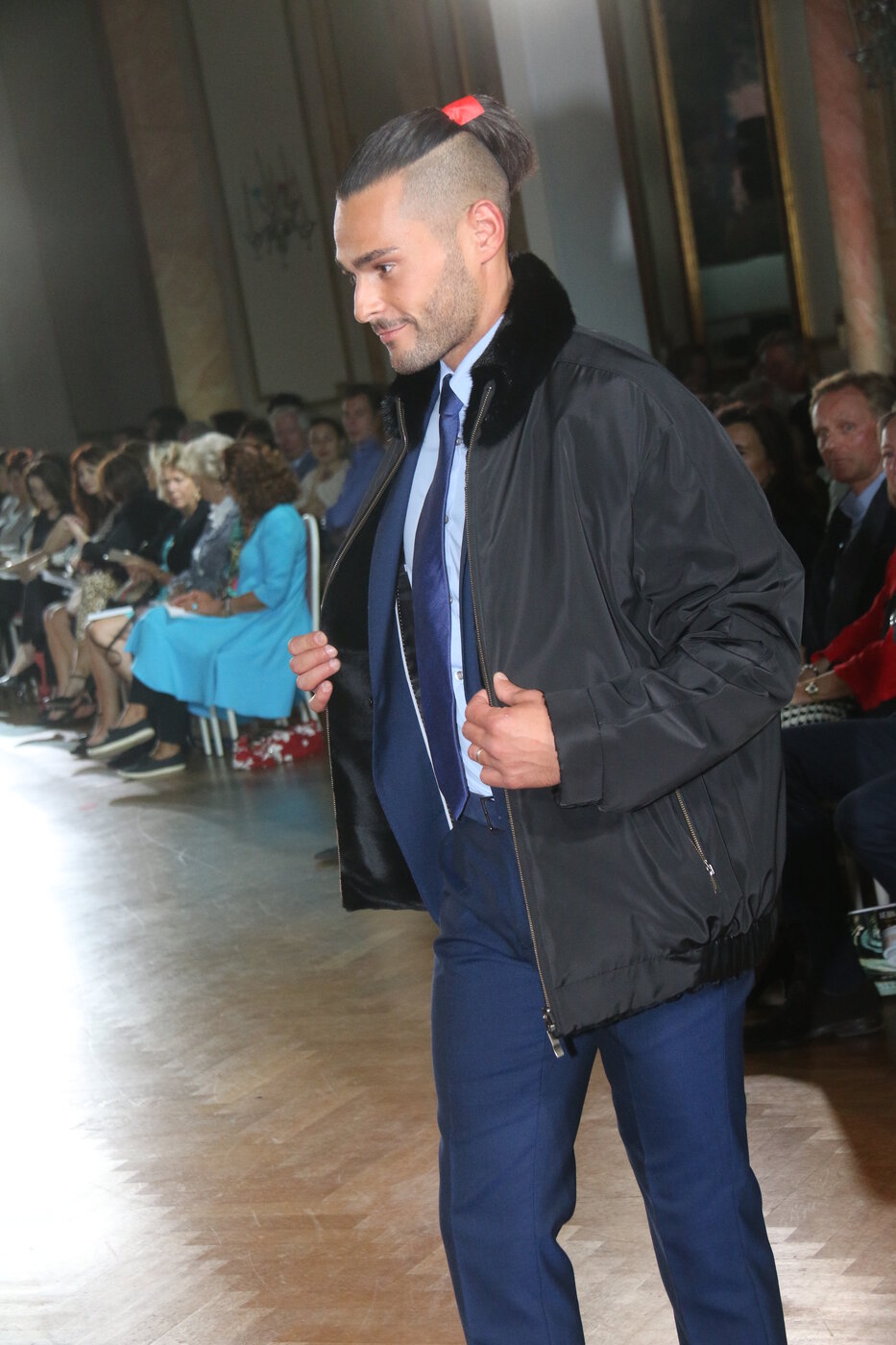 Gabardine bomber with mink collar