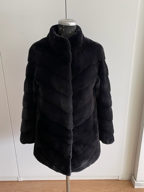 Short black mink coat with stand collar